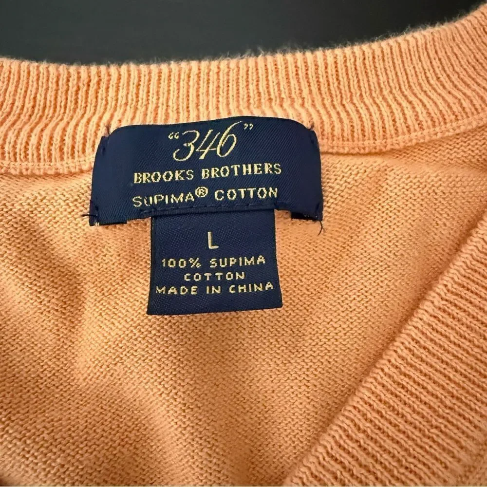Brooks Brothers 346 Sweater Mens Large Peach 100% Supima Cotton V Neck Preppy